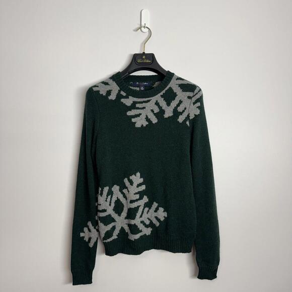 NWOT Boys Brooks Brothers Crewneck Sweater Forest Green Snowflake Medium - Picture 1 of 4